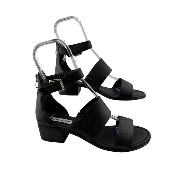 Steve Madden Womens Daly Black Leather Open Toe Block Heel Sandal Size 10 NEW - Picture 1 of 11